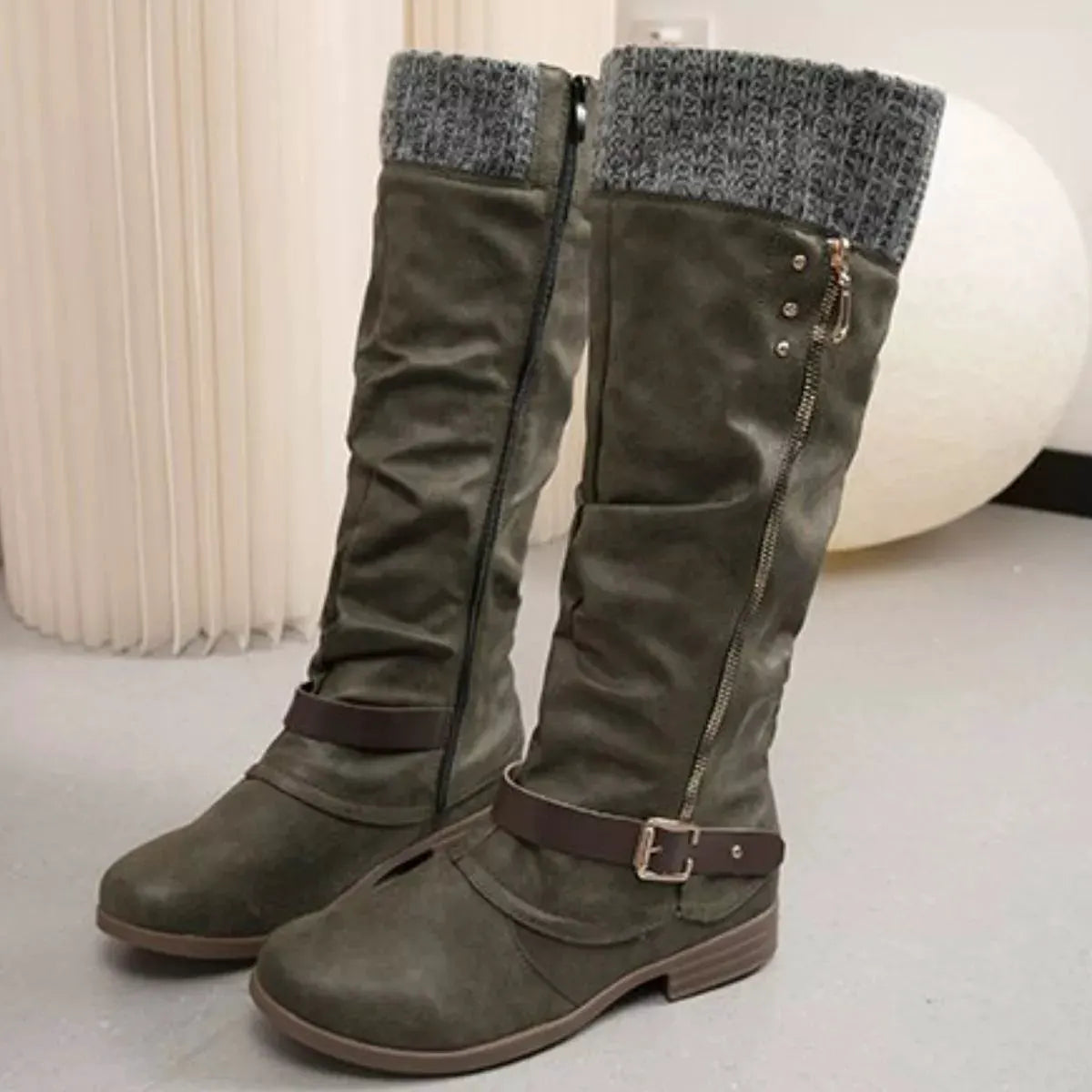 Knee High Slouch Boots with Knit Cuff by Partner Label