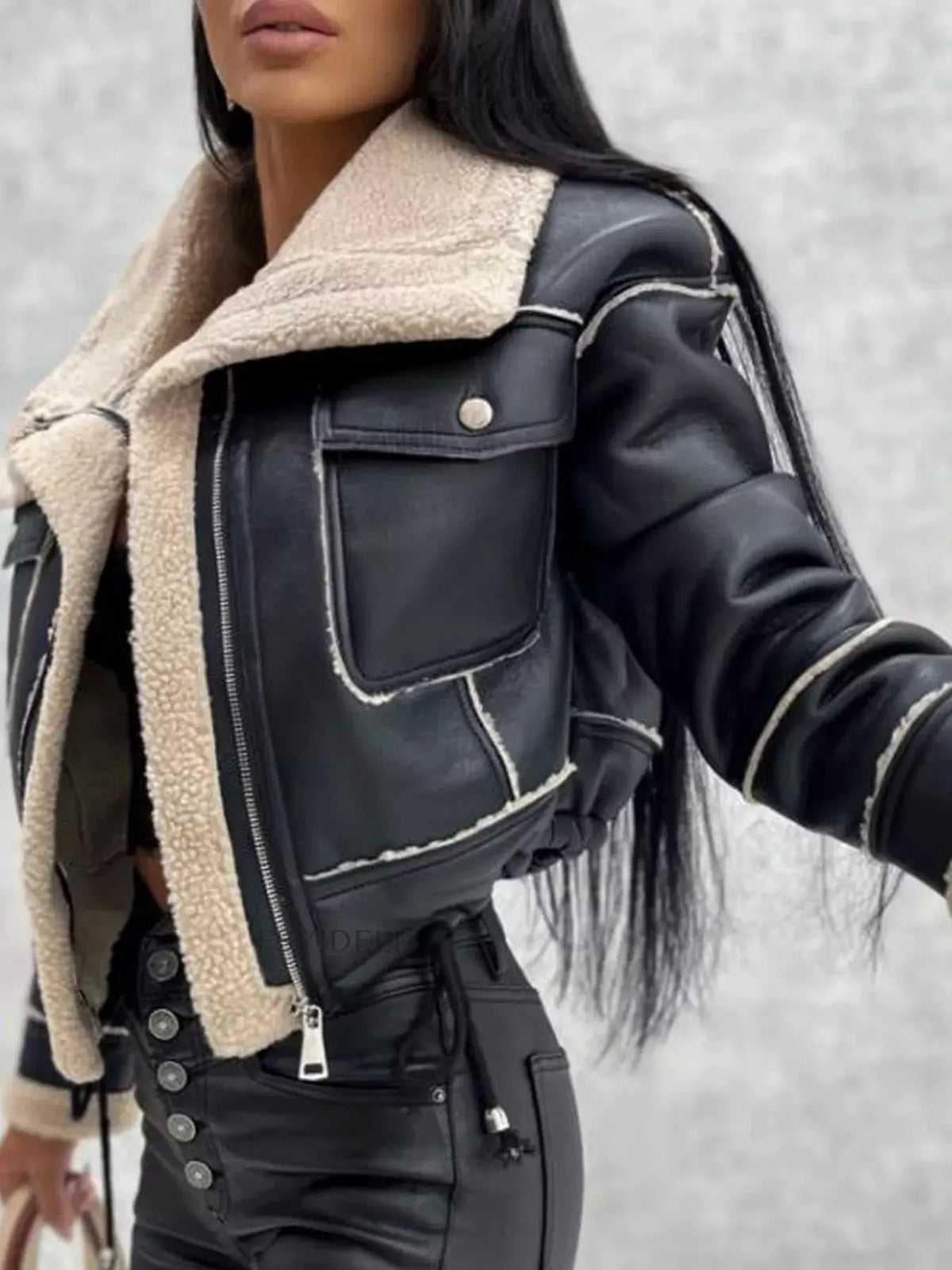 Sherpa Trim Cropped Jacket by Partner Label