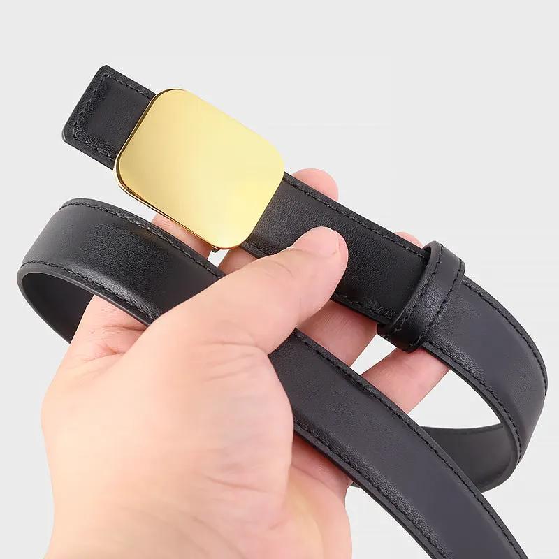 Leather Belt with Gold Buckle by Trendsi
