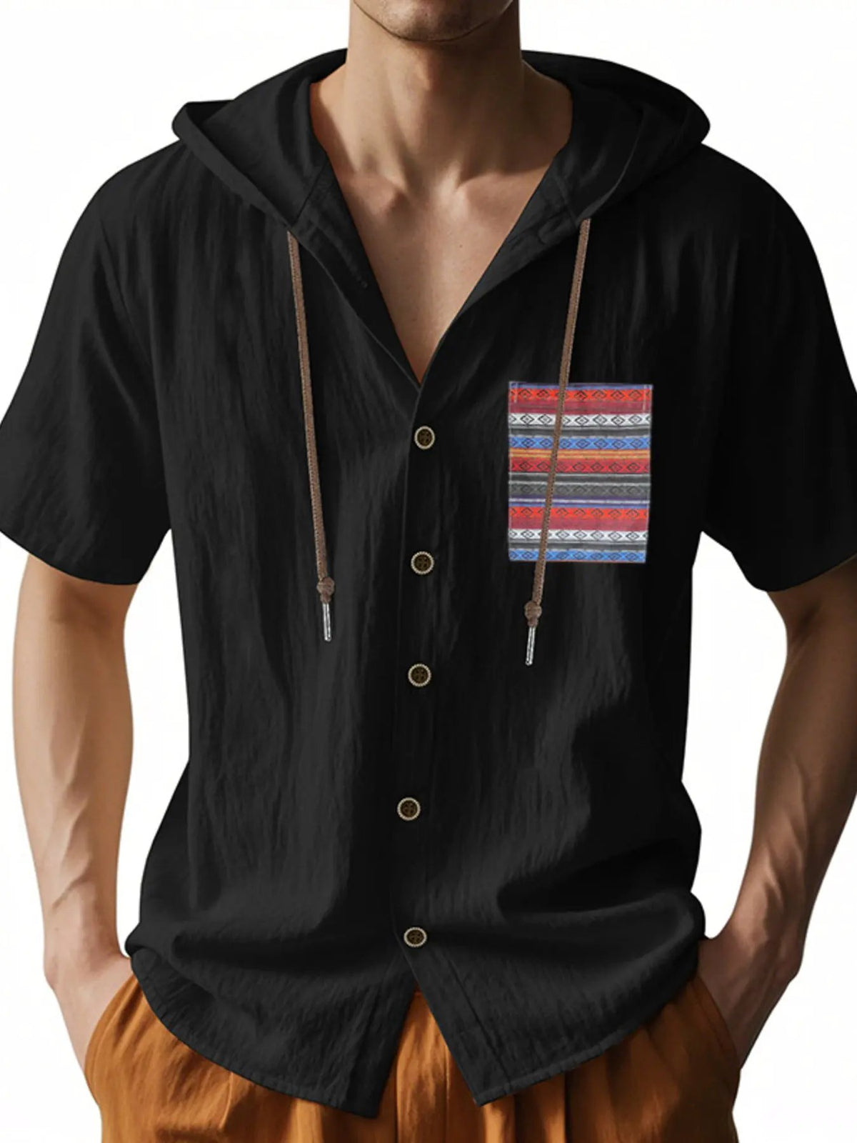 Men's Full Size Casual Hooded Short Sleeve Shirt Plus Size by Trendsi