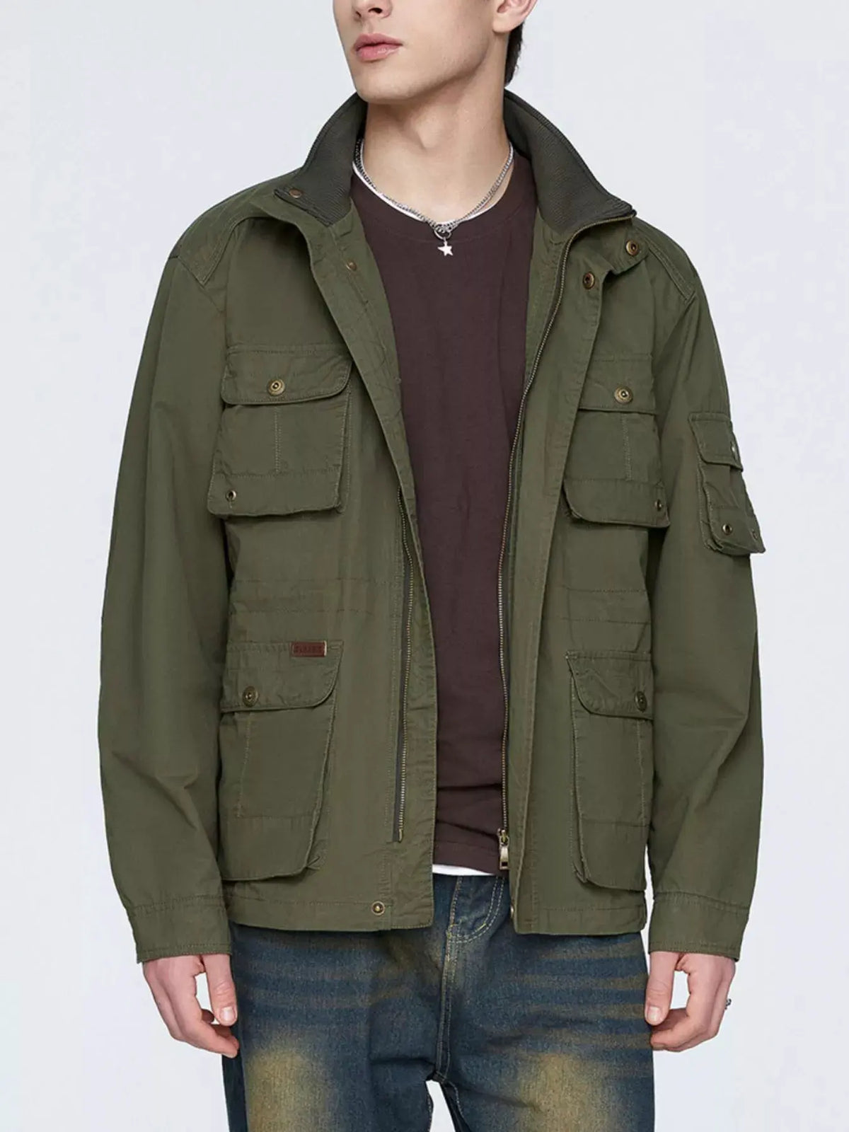Men's Plus Size Multi-Pocket Zip Up Jacket by Partner Label