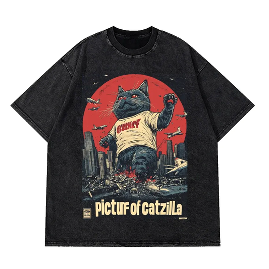 Catzilla Cat Japanese Art Funny Unisex Cotton O-Neck T-Shirt by Vimost Shop