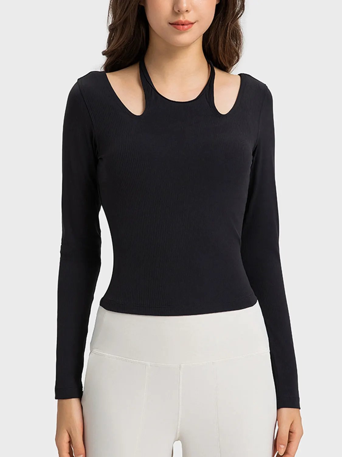 Millennia Halter Neck Long Sleeve Sporty Top by Millennia