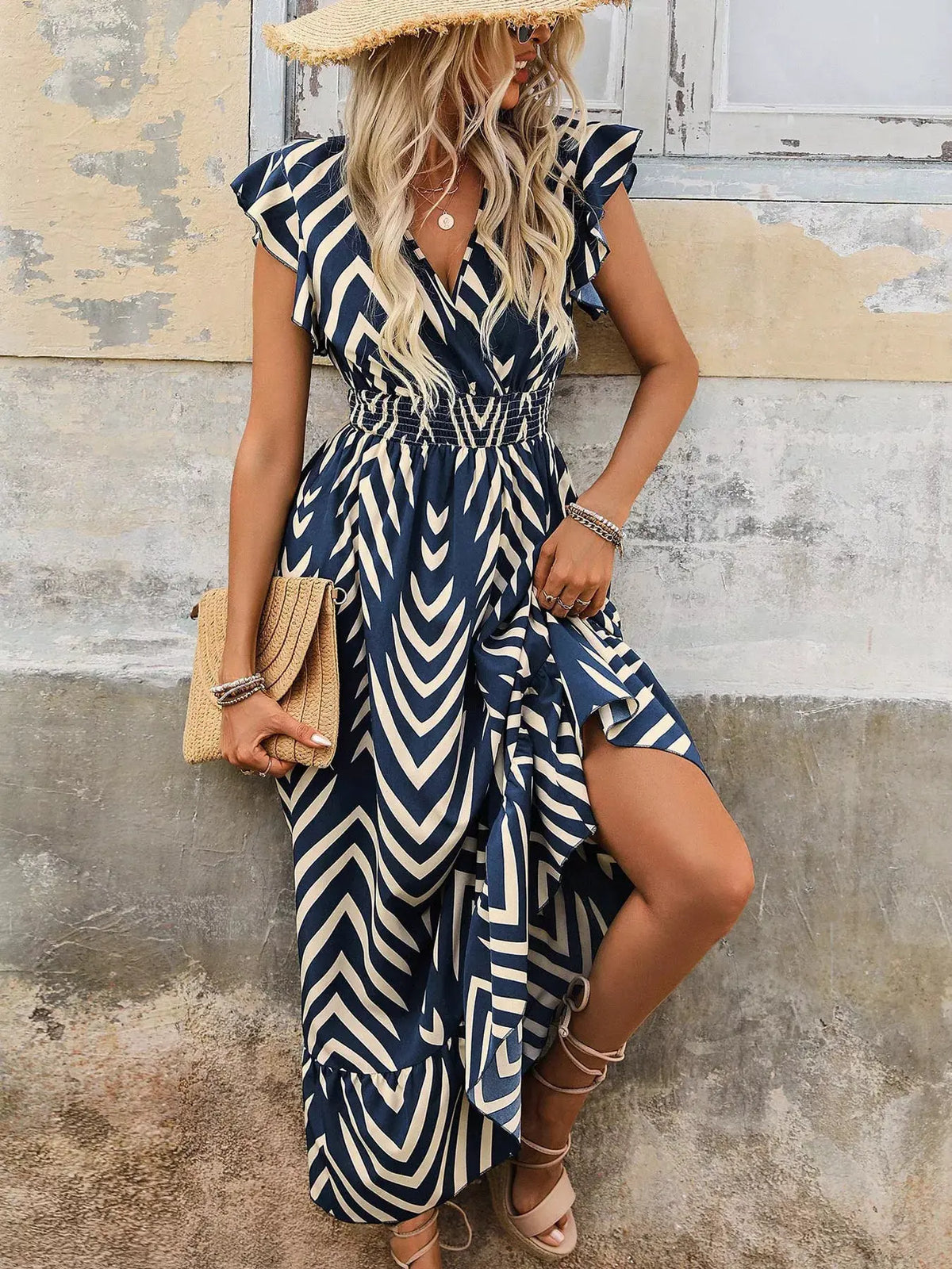 Ruffled Cap Sleeve Midi Dress by Partner Label