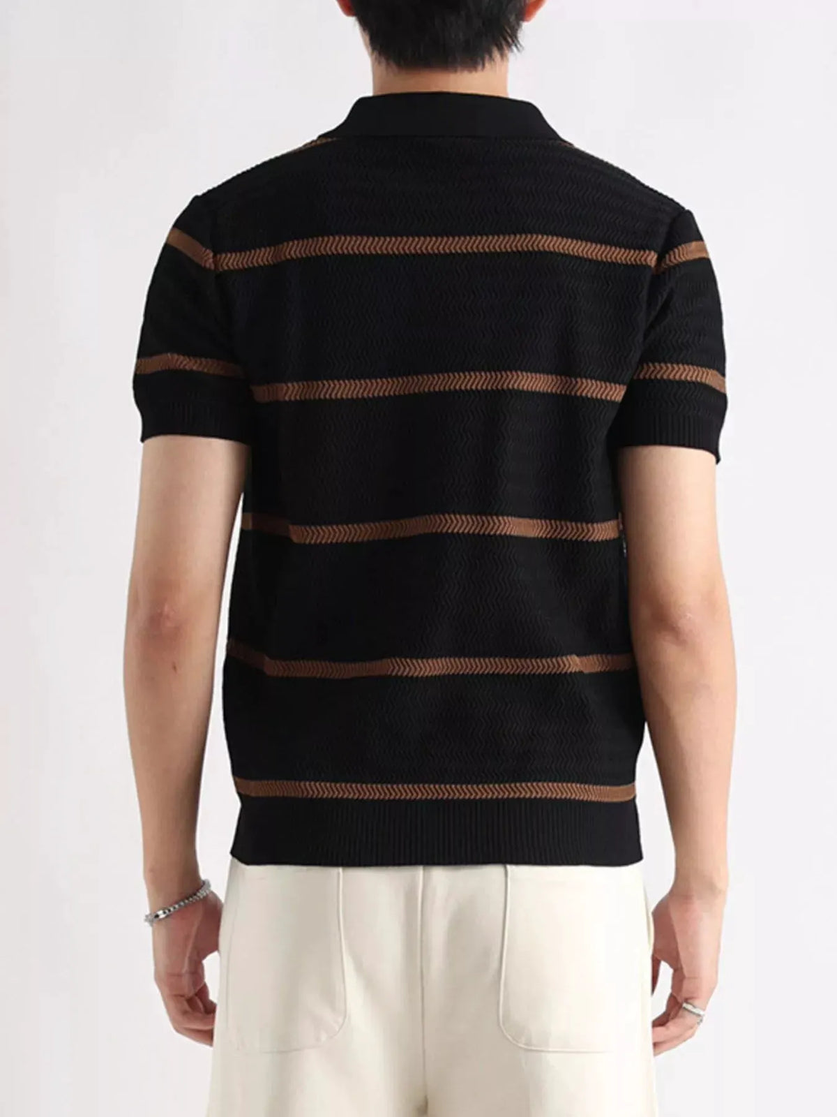 Men's Plus Size Striped Zip-Up Knit Polo by POL