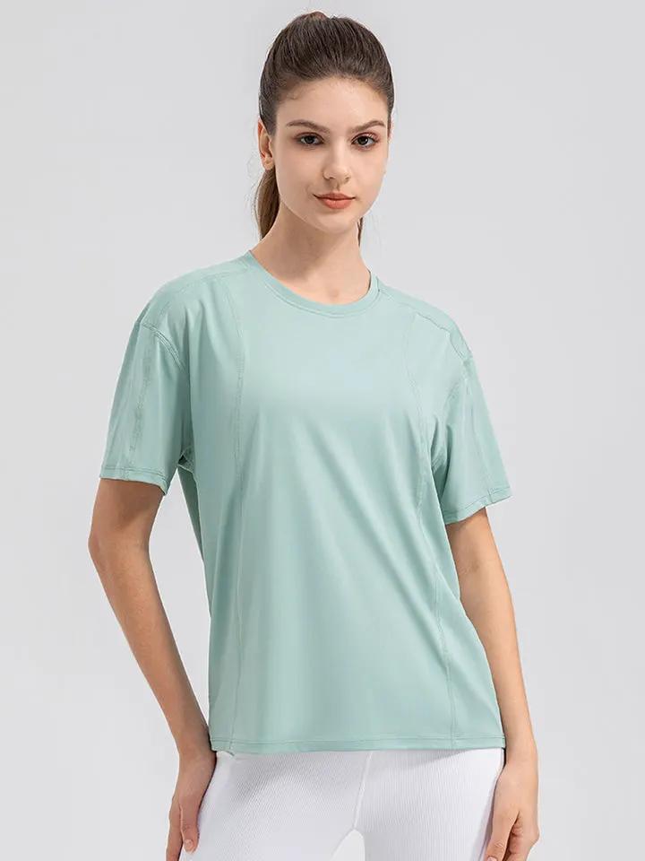Round Neck Short Sleeve Active Top by Partner Label