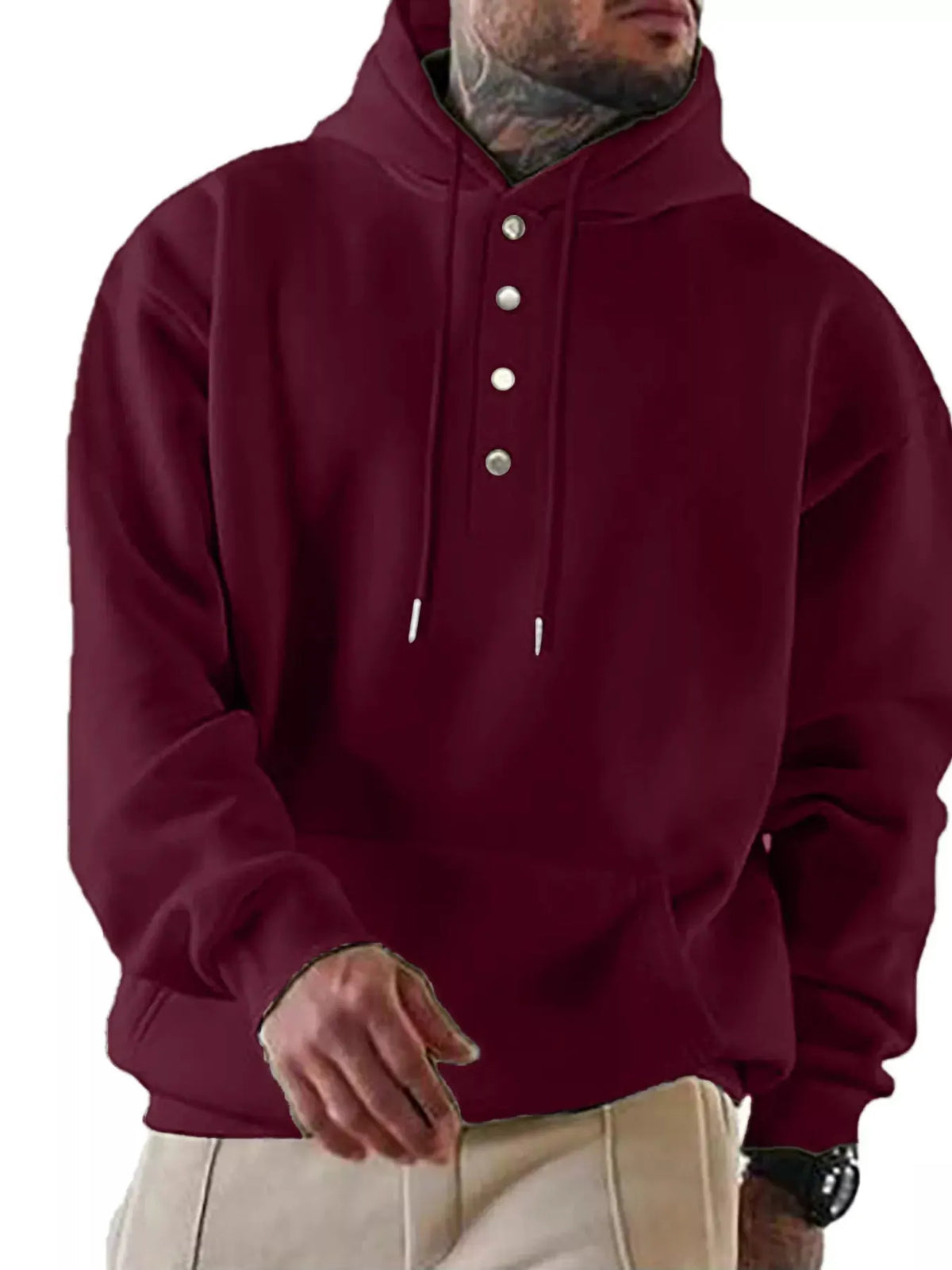 Men's Full Size Drawstring Kangaroo Pocket Hoodie Plus Size by Partner Label