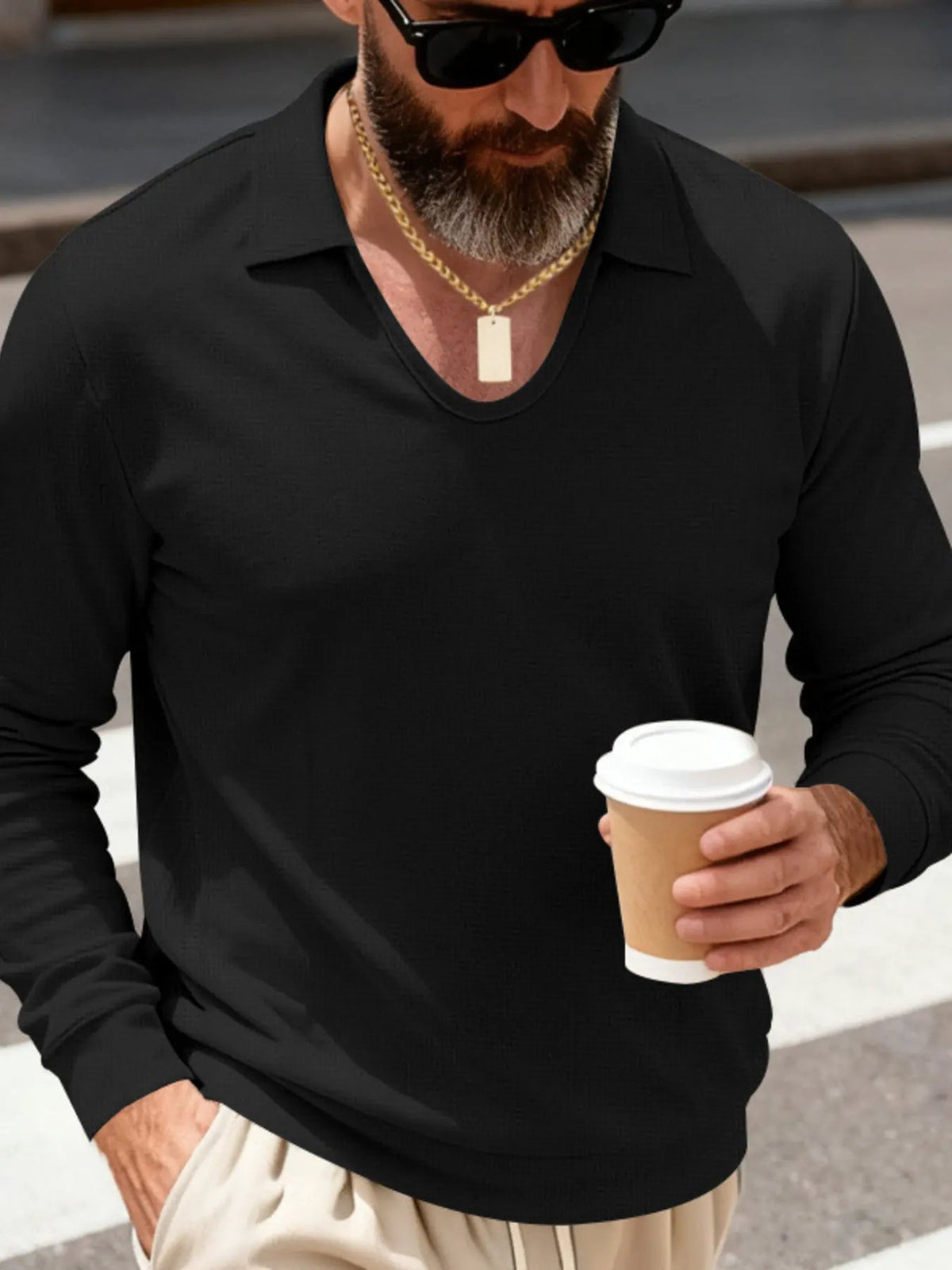 Men's Full Size Slim Fit Long Sleeve Polo Plus Size by Trendsi
