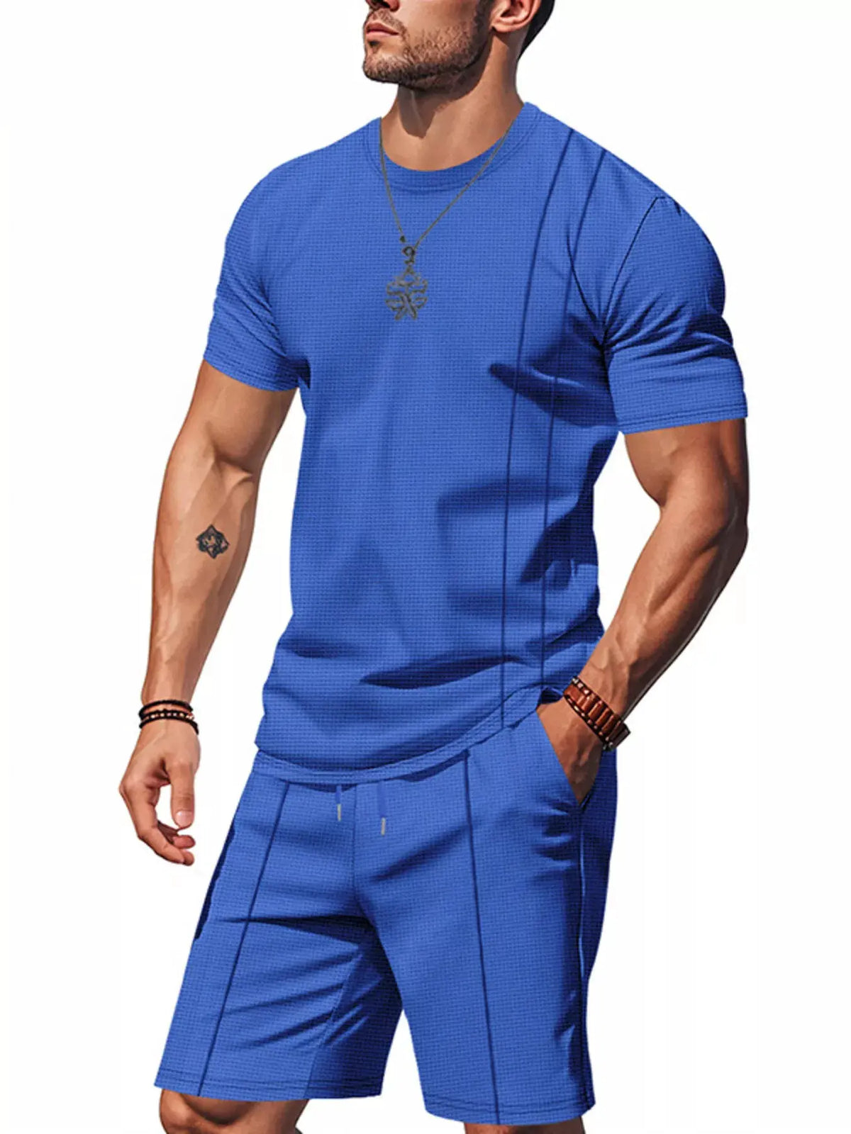 Men's Full Size Casual Striped Short Sleeve T-Shirt and Shorts Set Plus Size by Trendsi