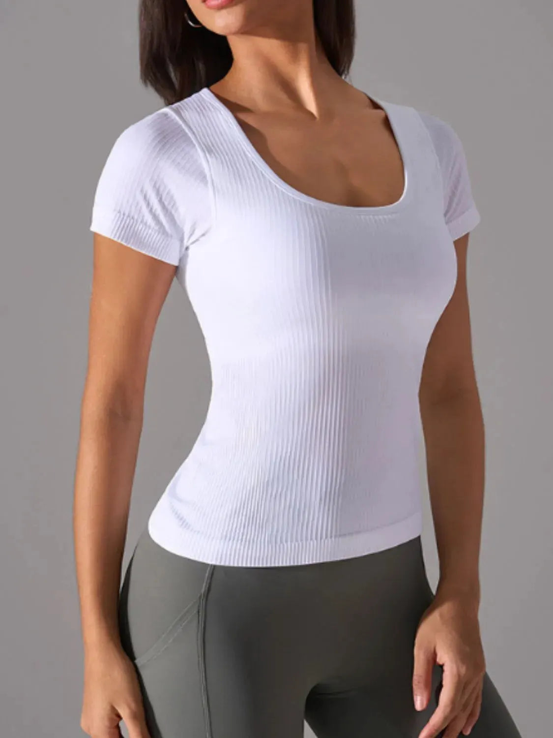 Square Neck Active T-Shirt with Detachable Chest Pads by Partner Label