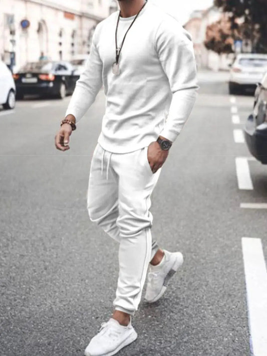 Men's Full Size Round Neck Long Sleeve Top and Pants Set Plus Size by Trendsi