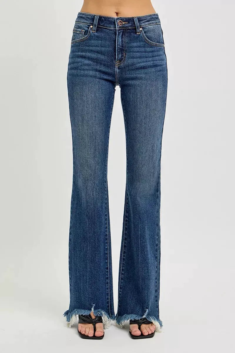 RISEN Full Size Mid Rise Flare Frayed Hem Jeans Plus Size by RISEN