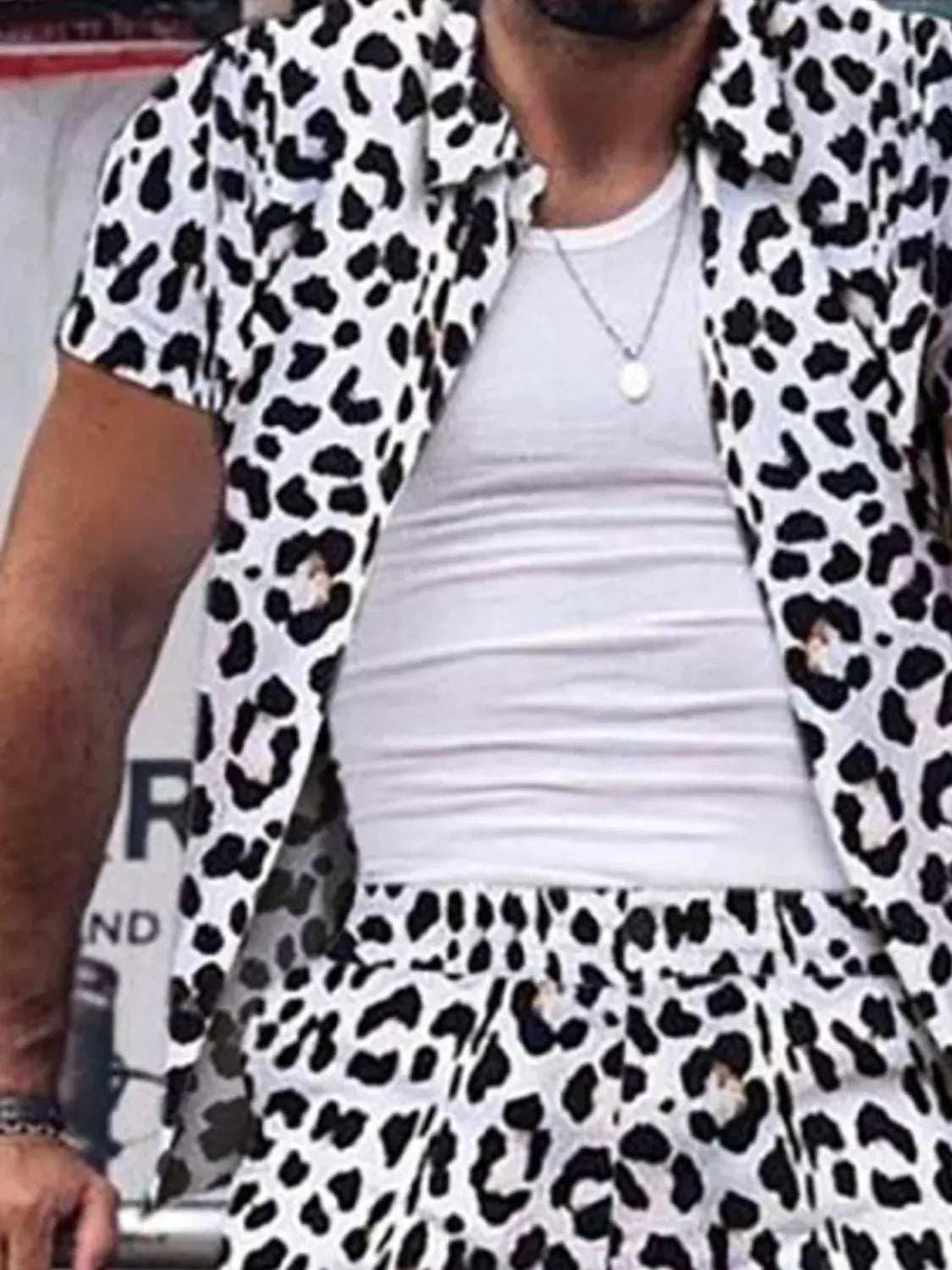 Men's Full Size Leopard Button Up Shirt and Shorts Set Plus Size by Trendsi