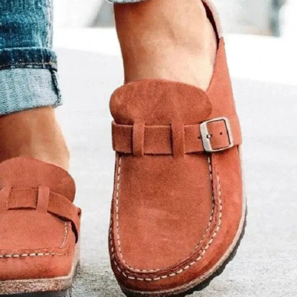Round Toe Low Heel Buckle Loafers by Partner Label
