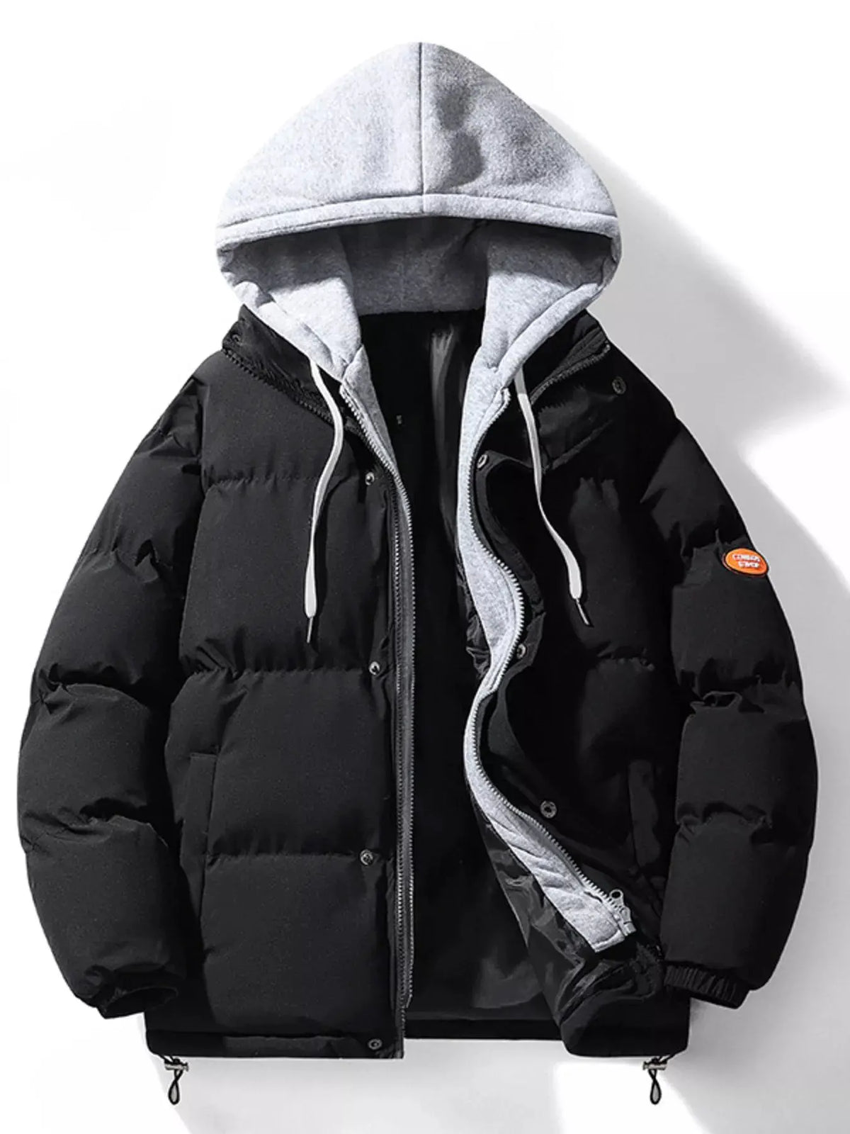Men's Plus Size Hooded Padded Puffer Jacket by Partner Label