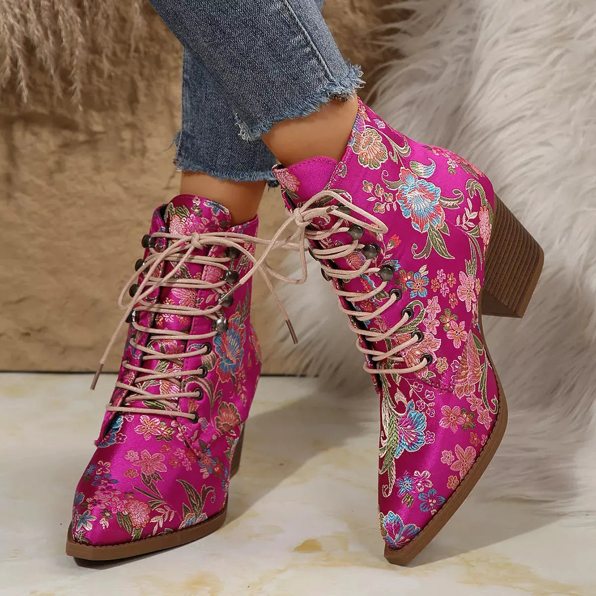 Point Toe Block Heels Boots by Partner Label