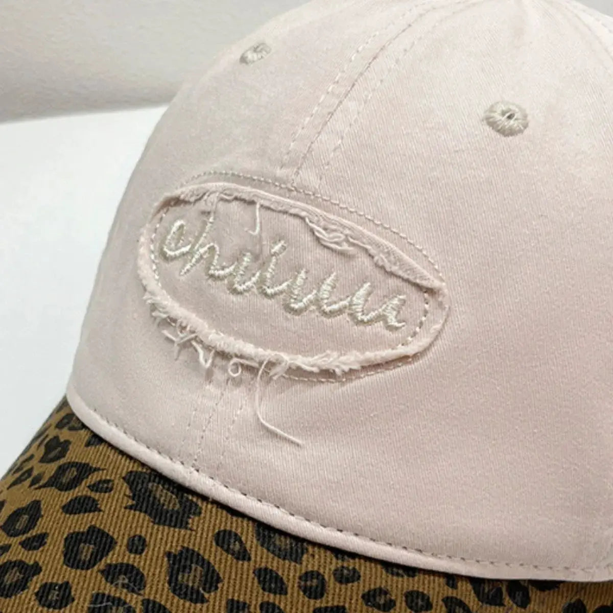 Leopard Print Baseball Cap with Embroidered Letter by Partner Label