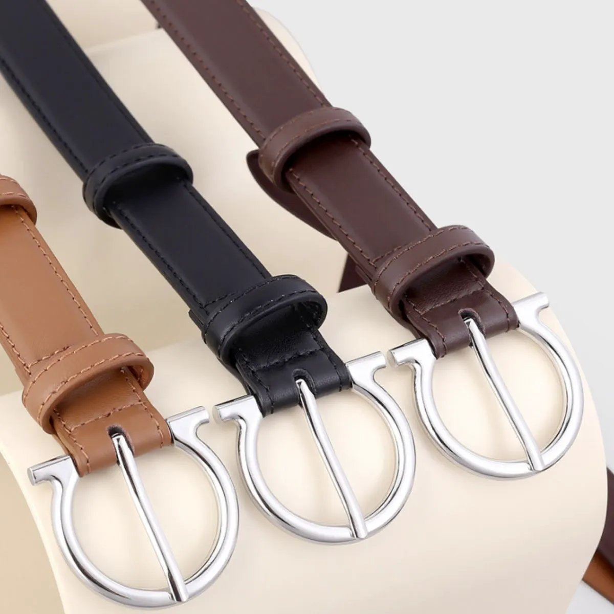 Buckle Leather Belt by Trendsi