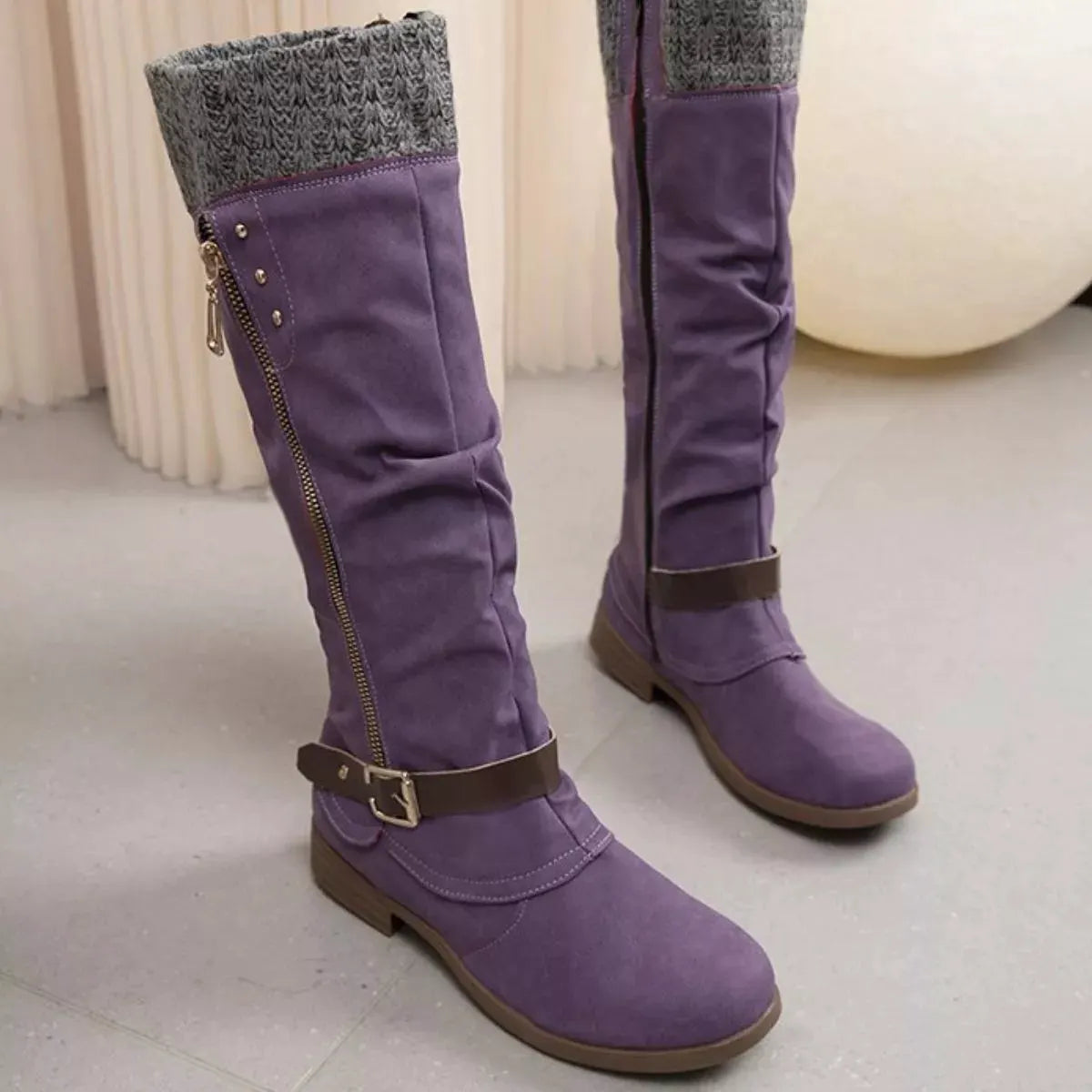 Knee High Slouch Boots with Knit Cuff by Partner Label