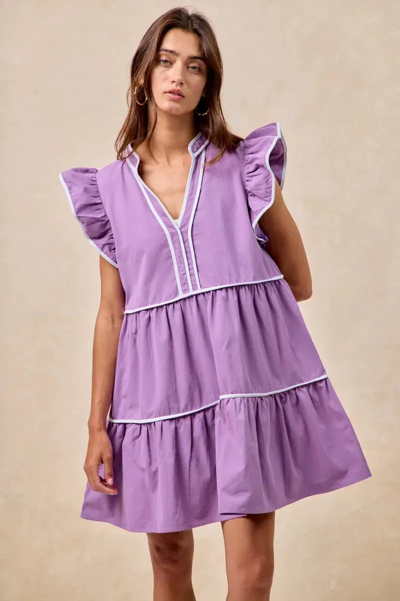 BiBi Gameday Theme Contrast Binding Ruffled Dress by BiBi