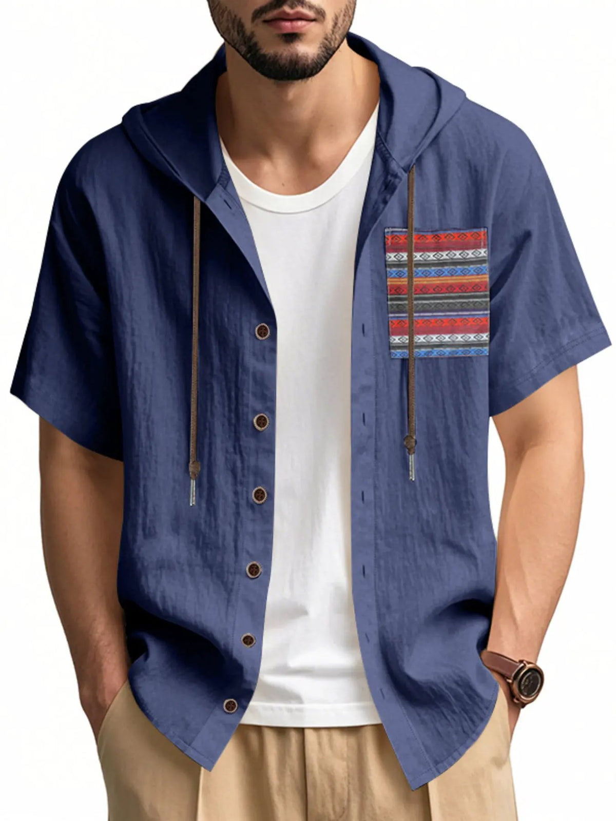 Men's Full Size Casual Hooded Short Sleeve Shirt Plus Size by Trendsi