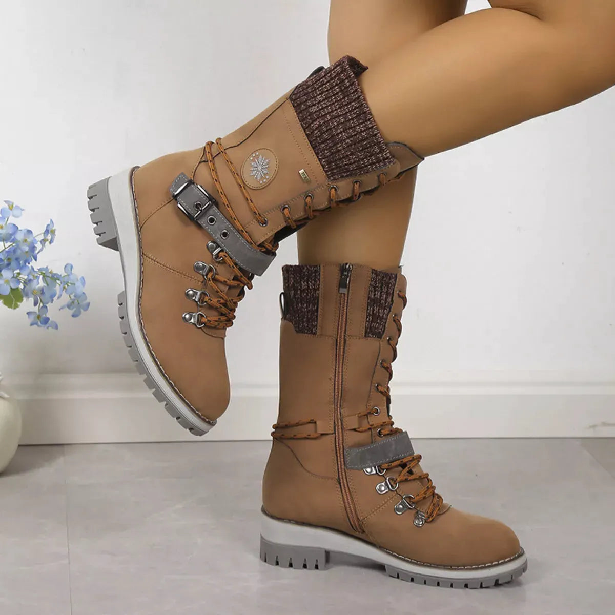 Lace Up Block Heel Boots by Partner Label
