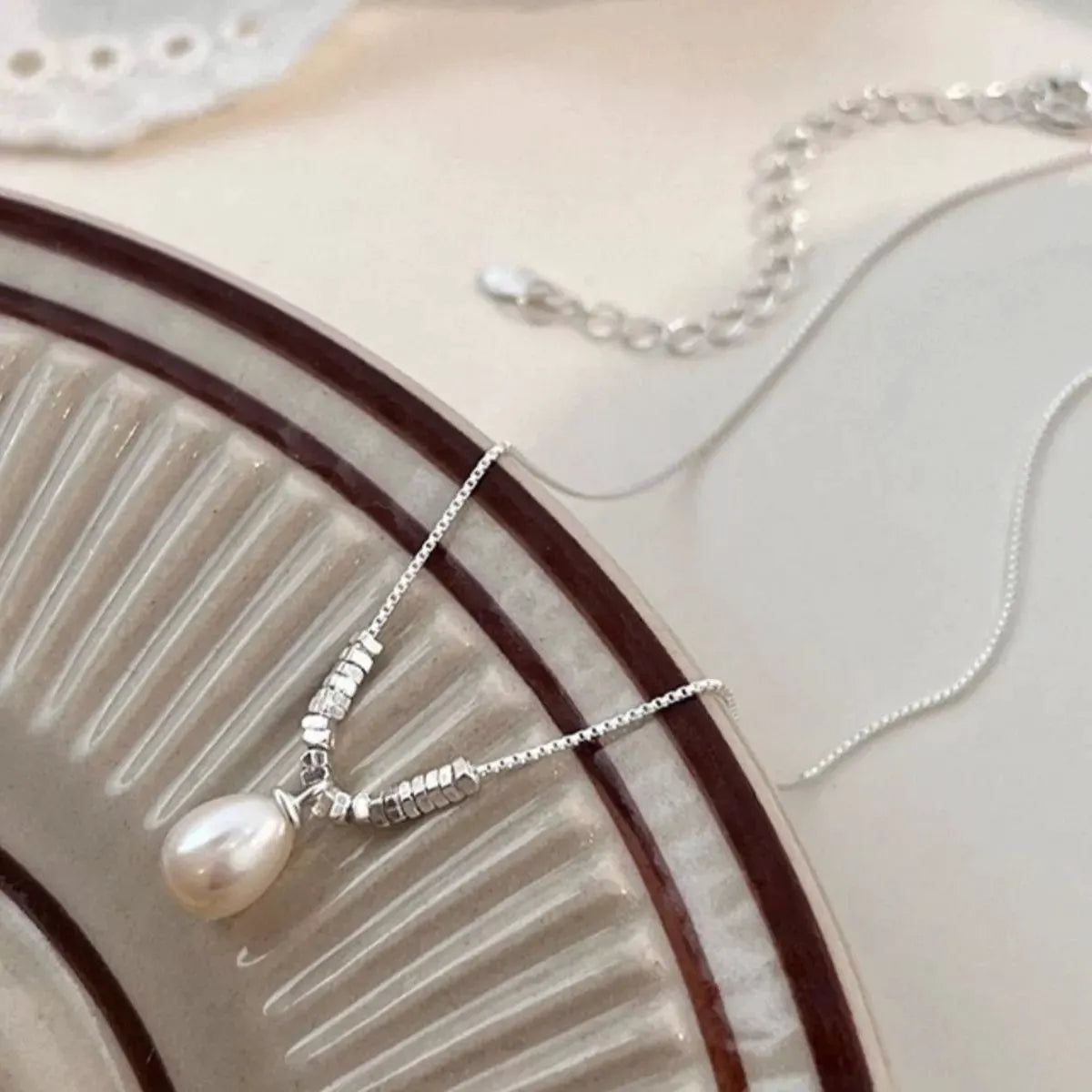 925 Sterling Silver Pearl Drop Necklace by Partner Labels