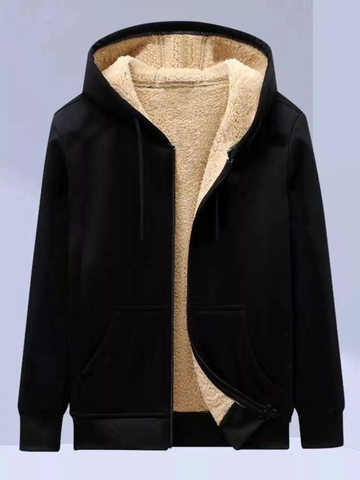 Men's Plus Size Sherpa Lined Zip Up Hoodie by Trendsi