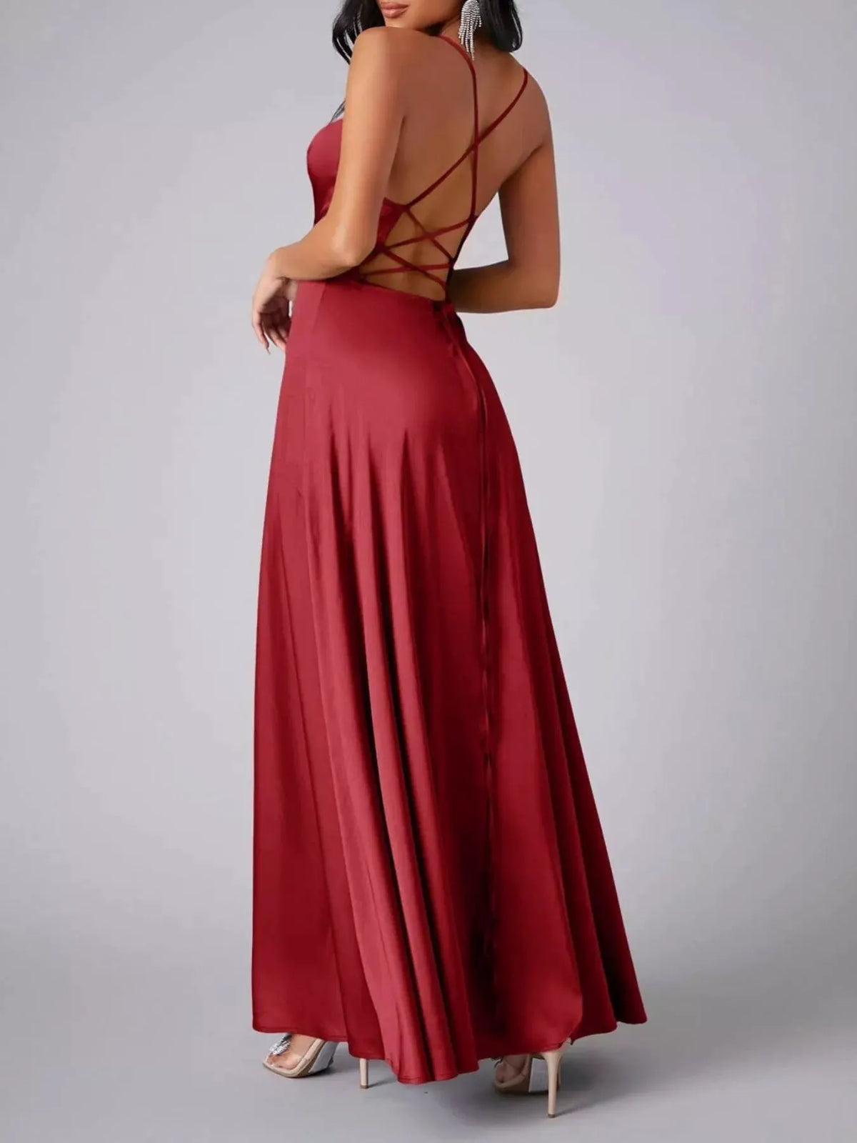 Lace Up Back Split Maxi Dress by Partner Label