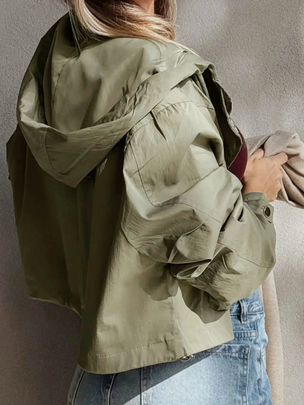 Zip Up Cropped Hooded Utility Jacket by Partner Label