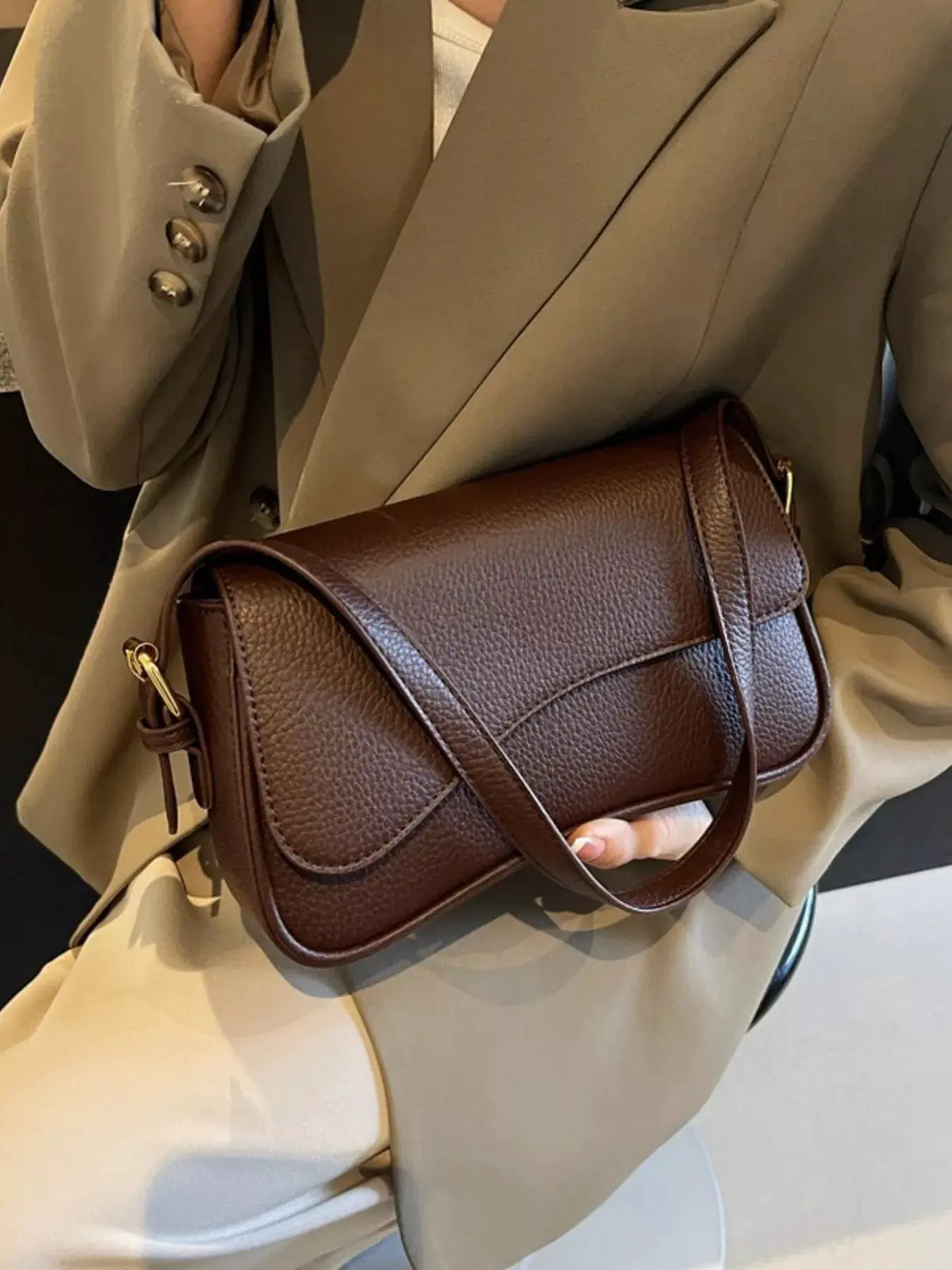 Solid Color Leather Crossbody Bag by Partner Label