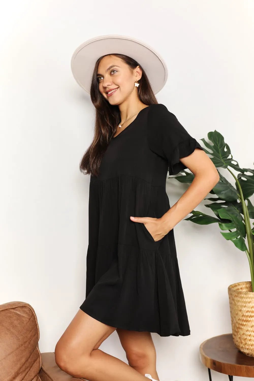 Mandy V-Neck Flounce Sleeve Tiered Dress by Partner Label