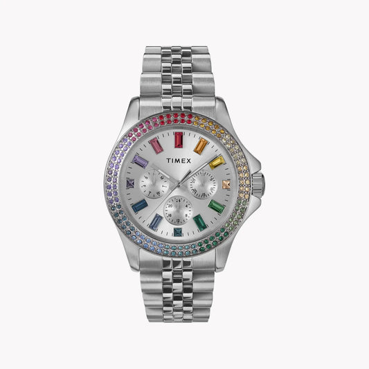 Timex Women's Silver-Tone Watch, Rainbow Crystal Accents | Tw2w33000 by TIMEX