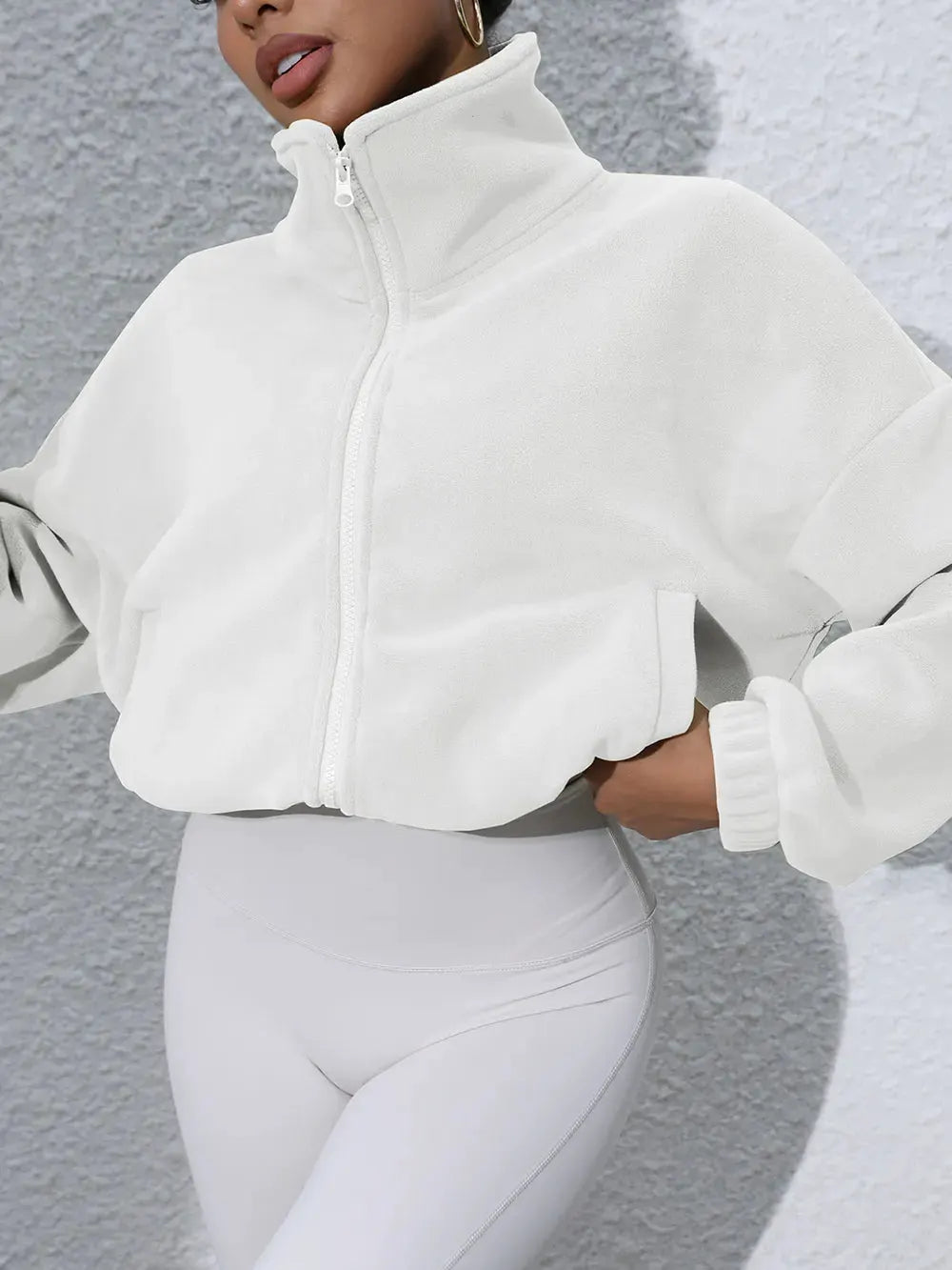 Drawstring Turtleneck Zip Up Long Sleeve Jacket by Partner Label