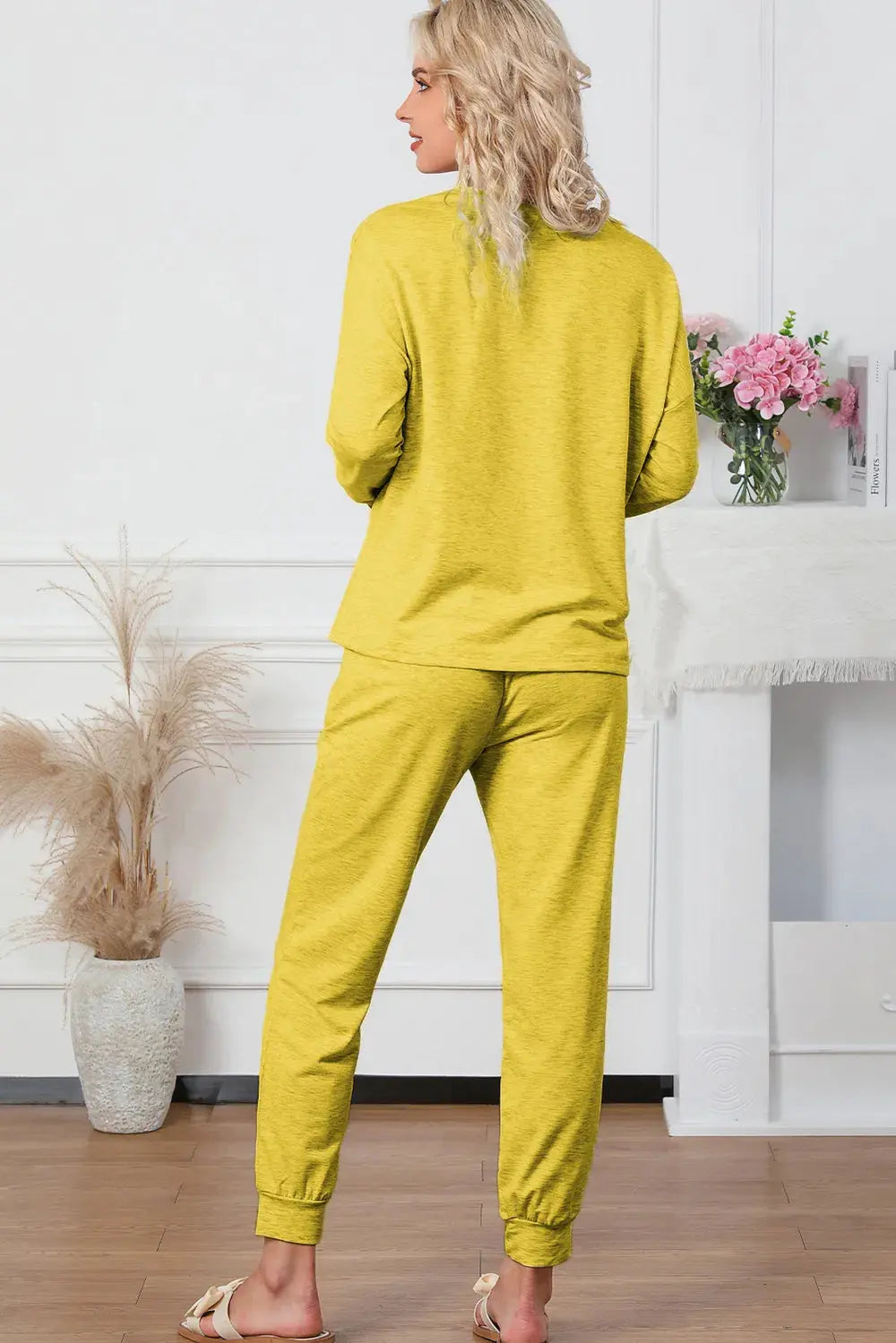 Round Neck Top and Drawstring Pants Lounge Set by Partner Label