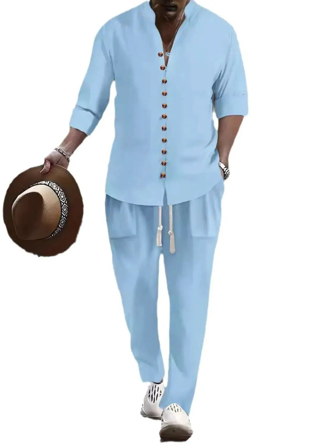 Men's Button Front Long Sleeve Shirt and Pants Set by Trendsi