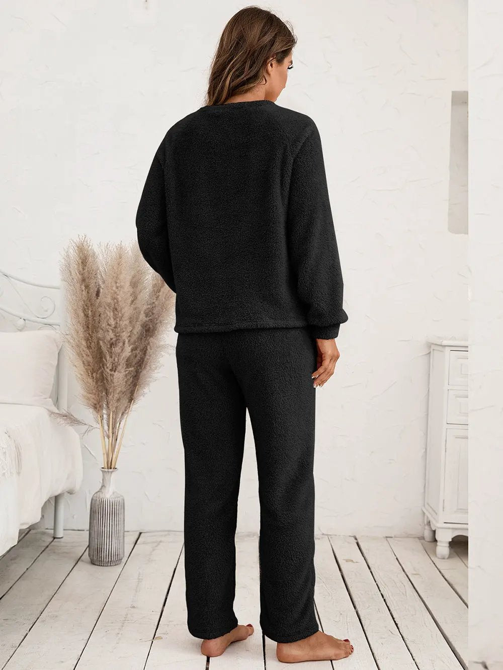 Ivy Lane Teddy Long Sleeve Top and Pants Lounge Set by Ivy Lane