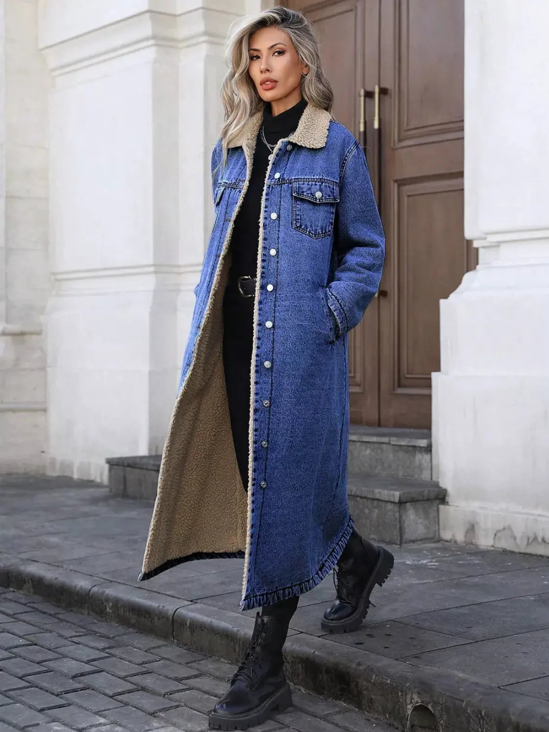Sherpa Lined Longline Denim Jacket by Partner Label