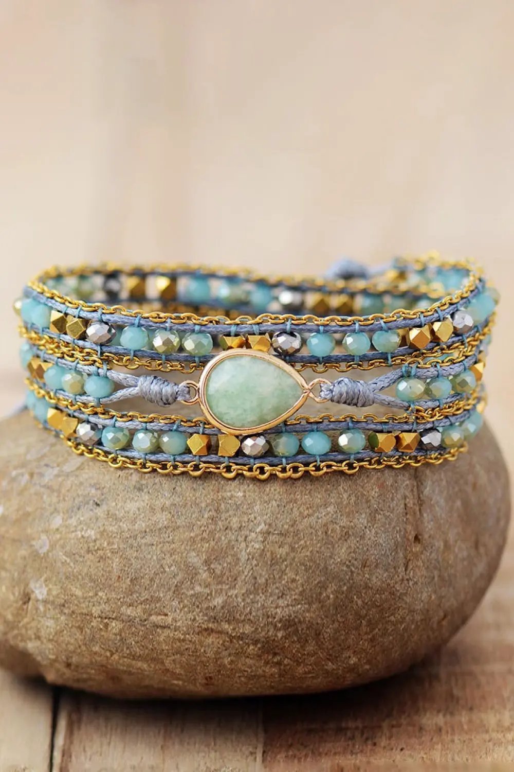 Handmade Teardrop Shape Triple Layer Beaded Bracelet by Partner Label