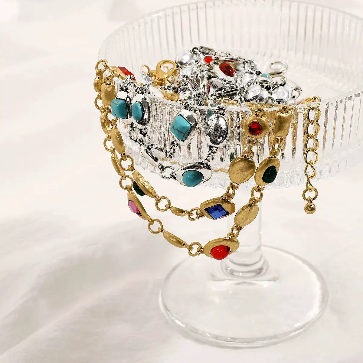 Vintage Multi-Gemstone Double Layered Necklace by Partner Labels