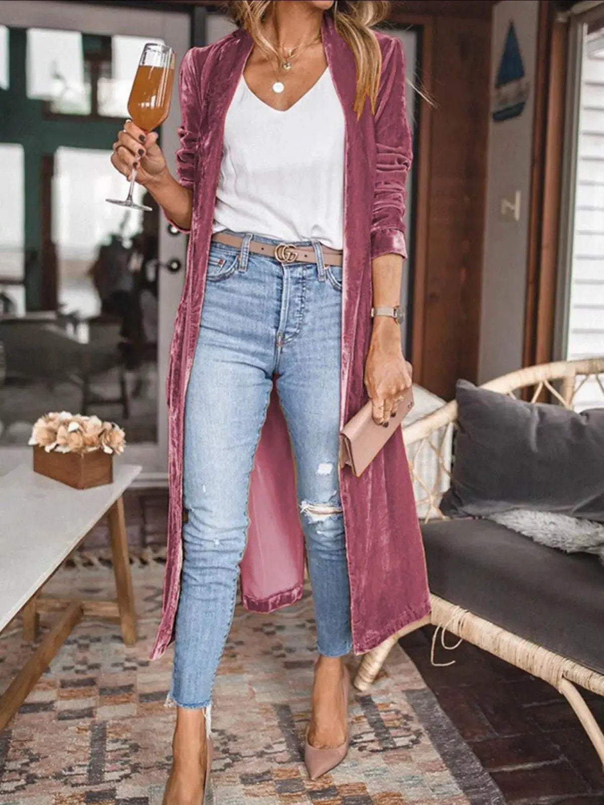 Open Front Long Sleeve Longline Cardigan by Partner Label