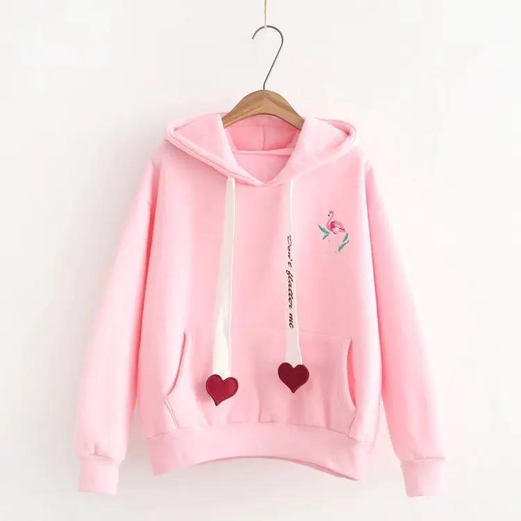 Printed And Velvet Flamingo Love Hooded Sweatshirt by Maiden-Art