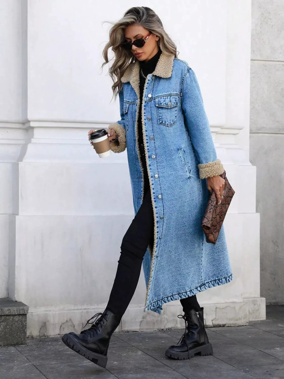 Sherpa Lined Longline Denim Jacket by Partner Label