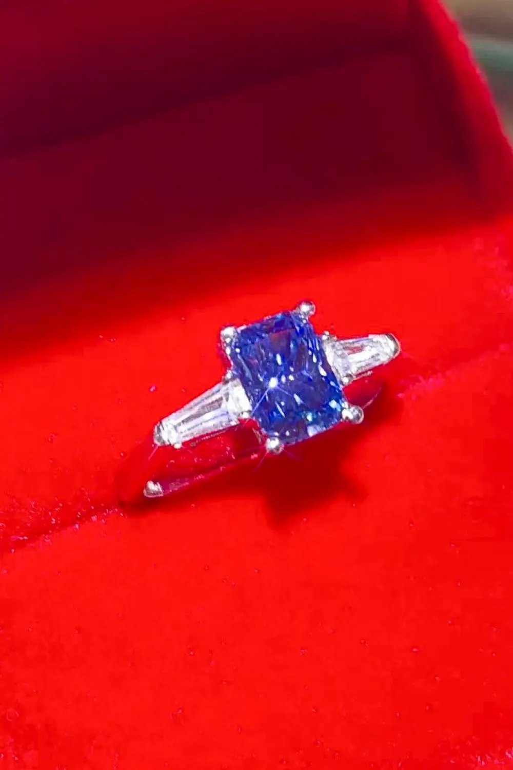 1 Carat Moissanite Platinum-Plated Rectangle Ring in Blue by Partner Label