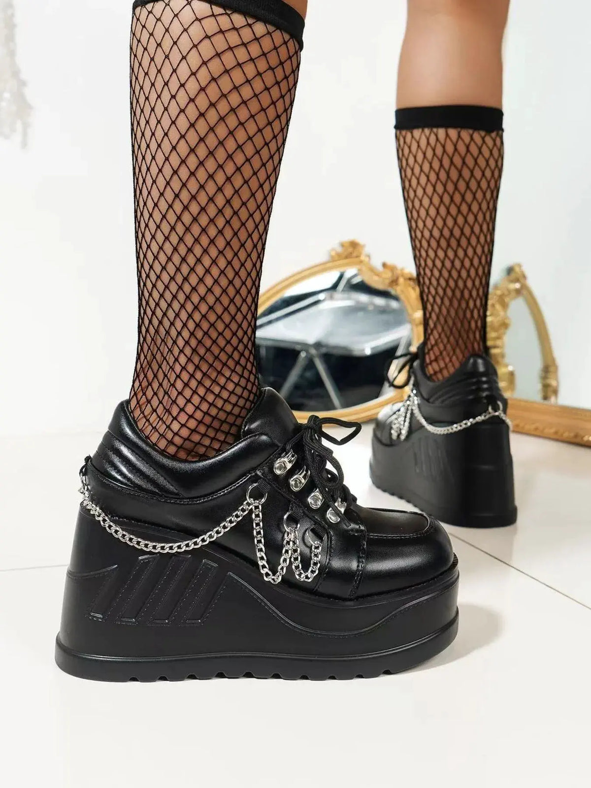 Lace Up Platform Wedge Sneakers by Partner Label
