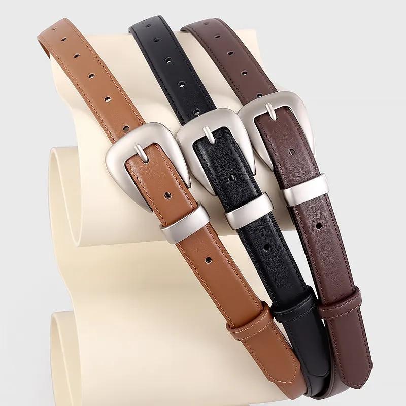 Buckle Skinny Leather Belt by Trendsi