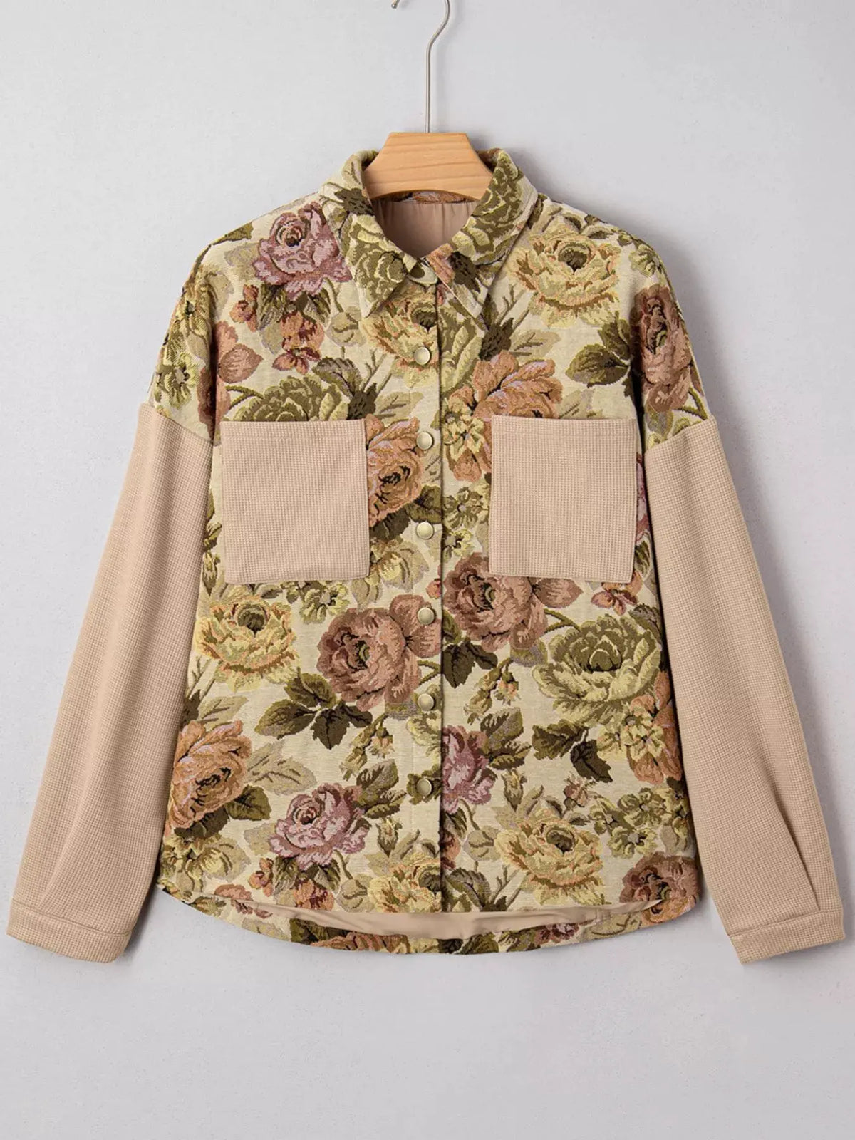 Floral Waffle Knit Patchwork Chest Pockets Buttoned Jacket by Partner Label