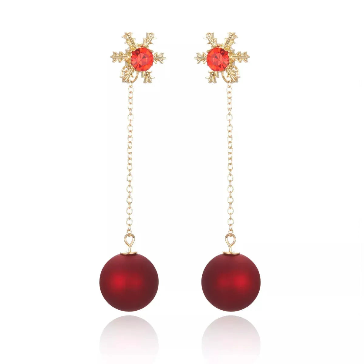 Snowflake Drop Earrings with Red Ball by Partner Label