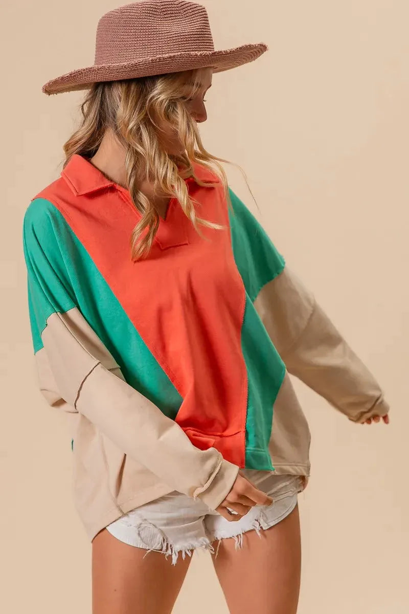 BiBi Colorblock Exposed Seam French Terry Sweatshirt by BiBi