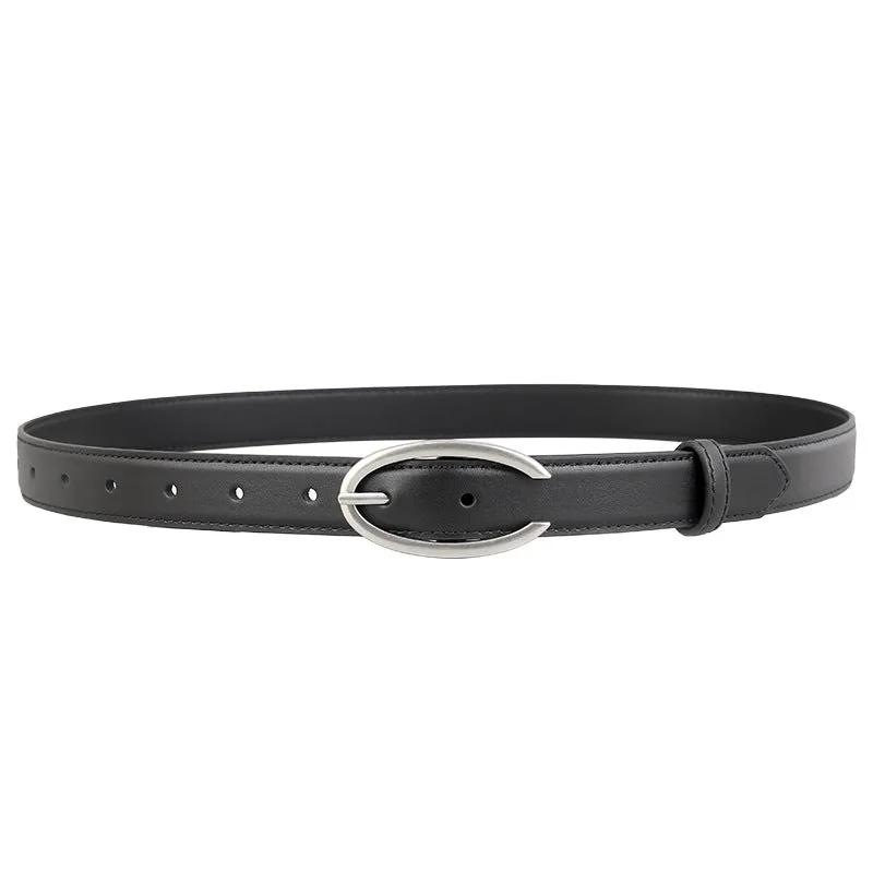Oval Buckle Leather Belt by Trendsi